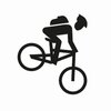 Schwarzes Piktogramm "Singletrail" mit abfahrendem Mountainbiker auf weißem Hintergrund