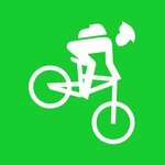 weißer Biker auf grünem Hintergrund, Singletrail Schwierigkeitsklasse "sehr leicht" grün