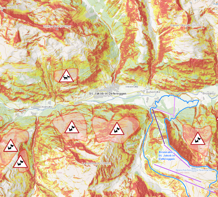 Kartenausschnitt von TirisMobile vom Defereggental © Land Tirol