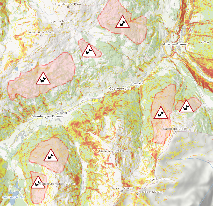 Kartenausschnitt TirisMobile Wildschutzzonen Obernberg © Land Tirol