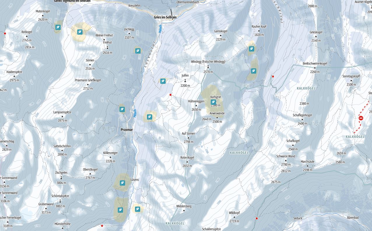 alpenvereinaktiv Karte mit eingezeichneten Wald- und Wildschutzzonen
