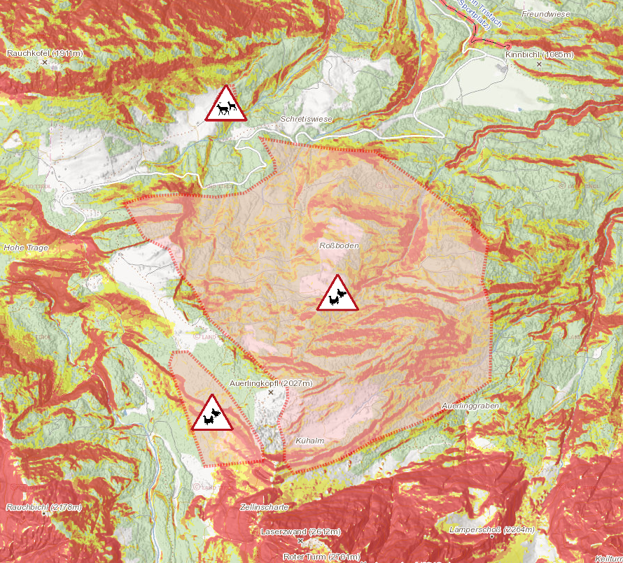 Kartenausschnitt Wildschutzzonen Tristach © Land Tirol