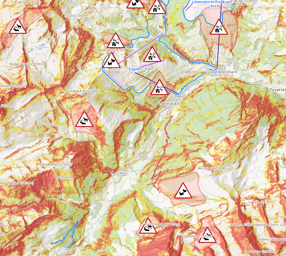 Karte mit den Schutzzonen des Tuxertals © Land Tirol
