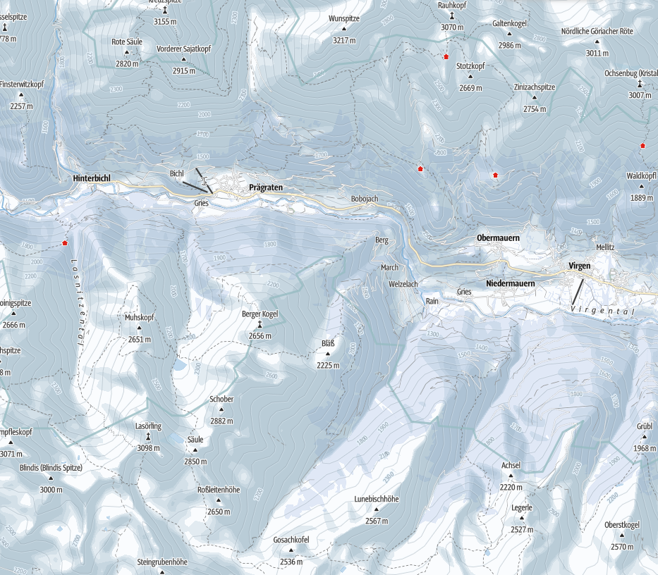 General map of the protected zones in the Virgen Valley © Land Tirol; Outdoor active