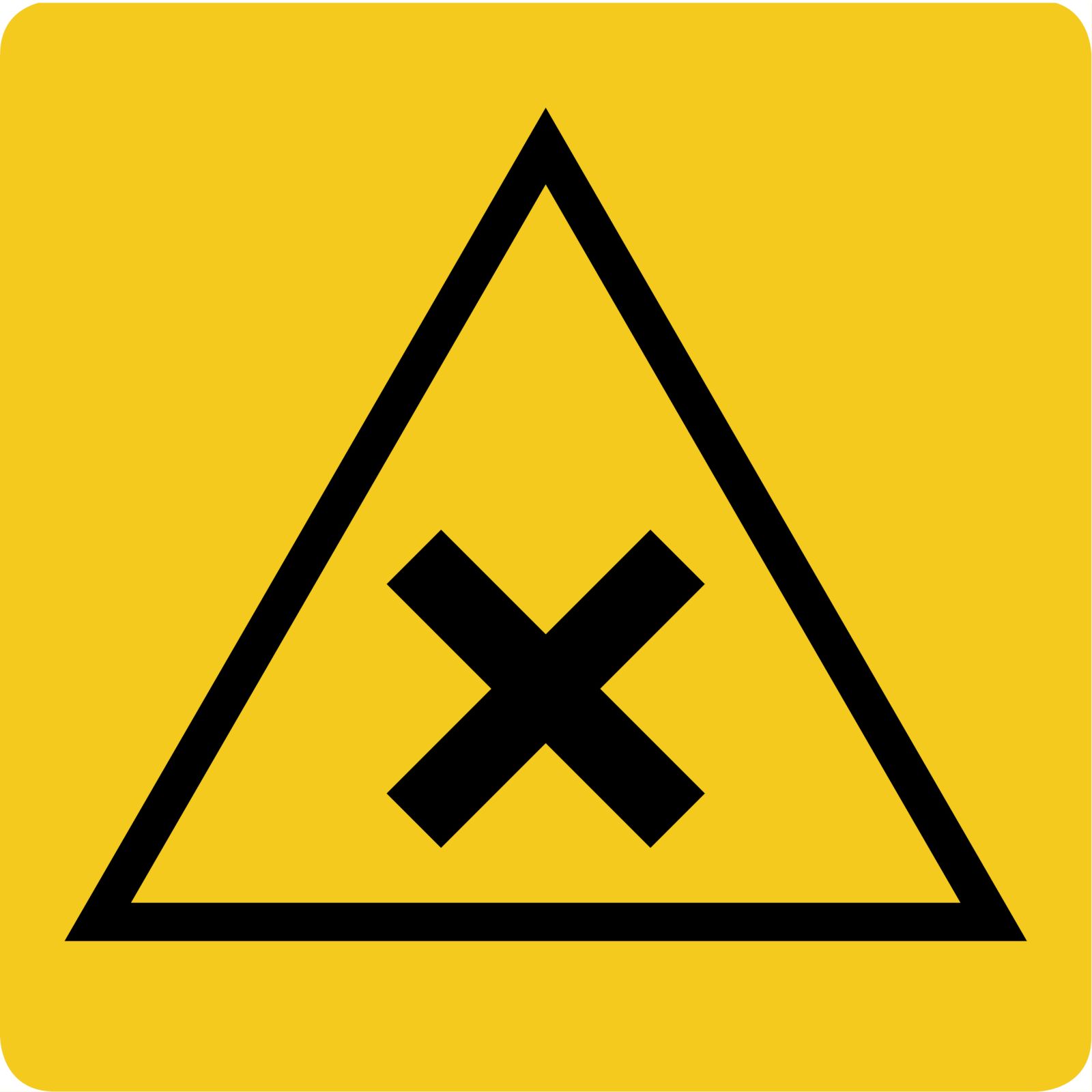 Zusatzschild Kreuzung gelb mit schwarzem Kreuz. Größe 20 mal 20 Zentimeter.