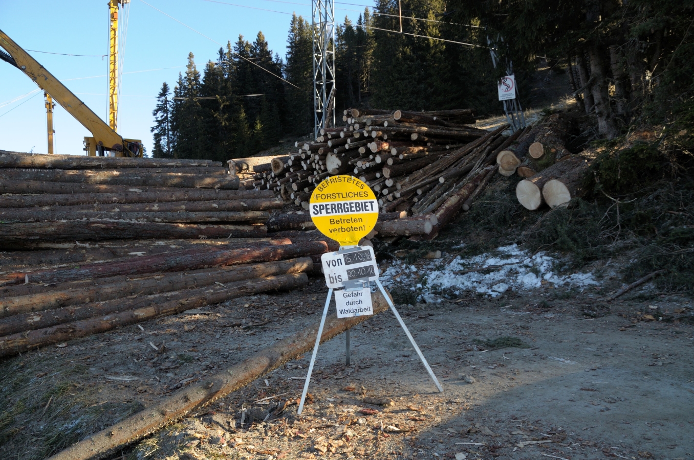Forstliches Sperrgebiet, das durch eine gelbe Sperrtafel gekennzeichnet ist. © Land Tirol © Land Tirol