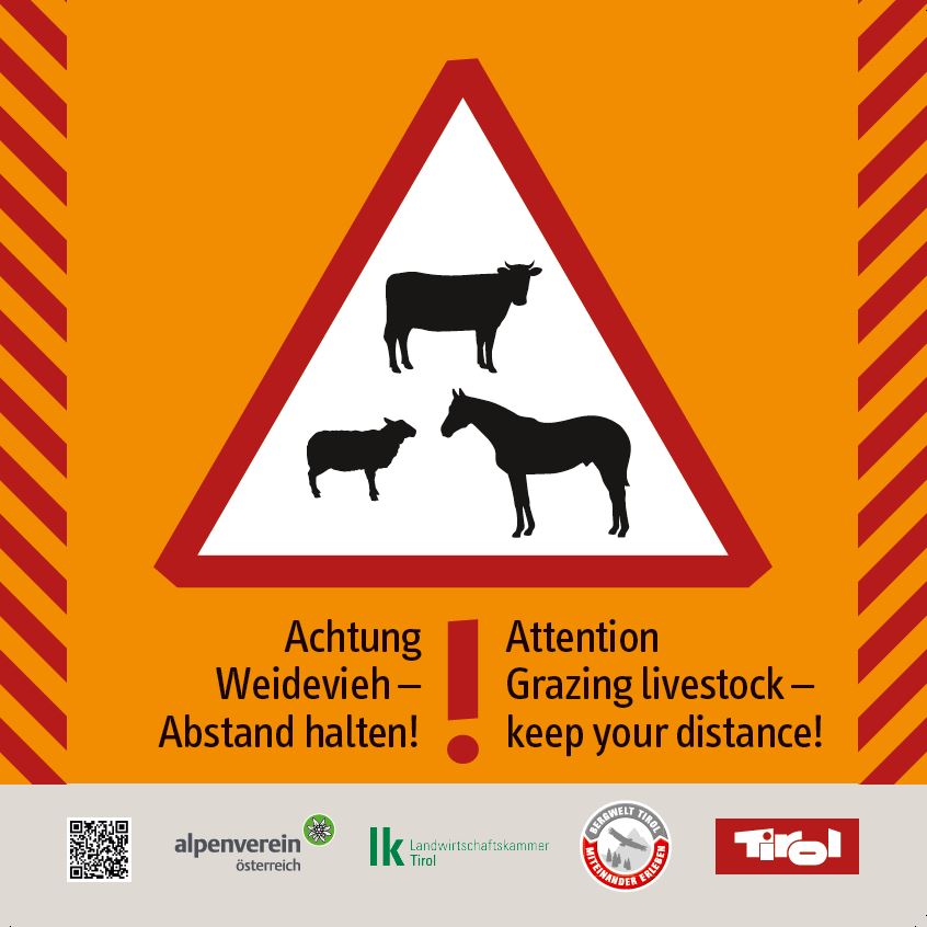 Warning sign Attention grazing animals - keep your distance.