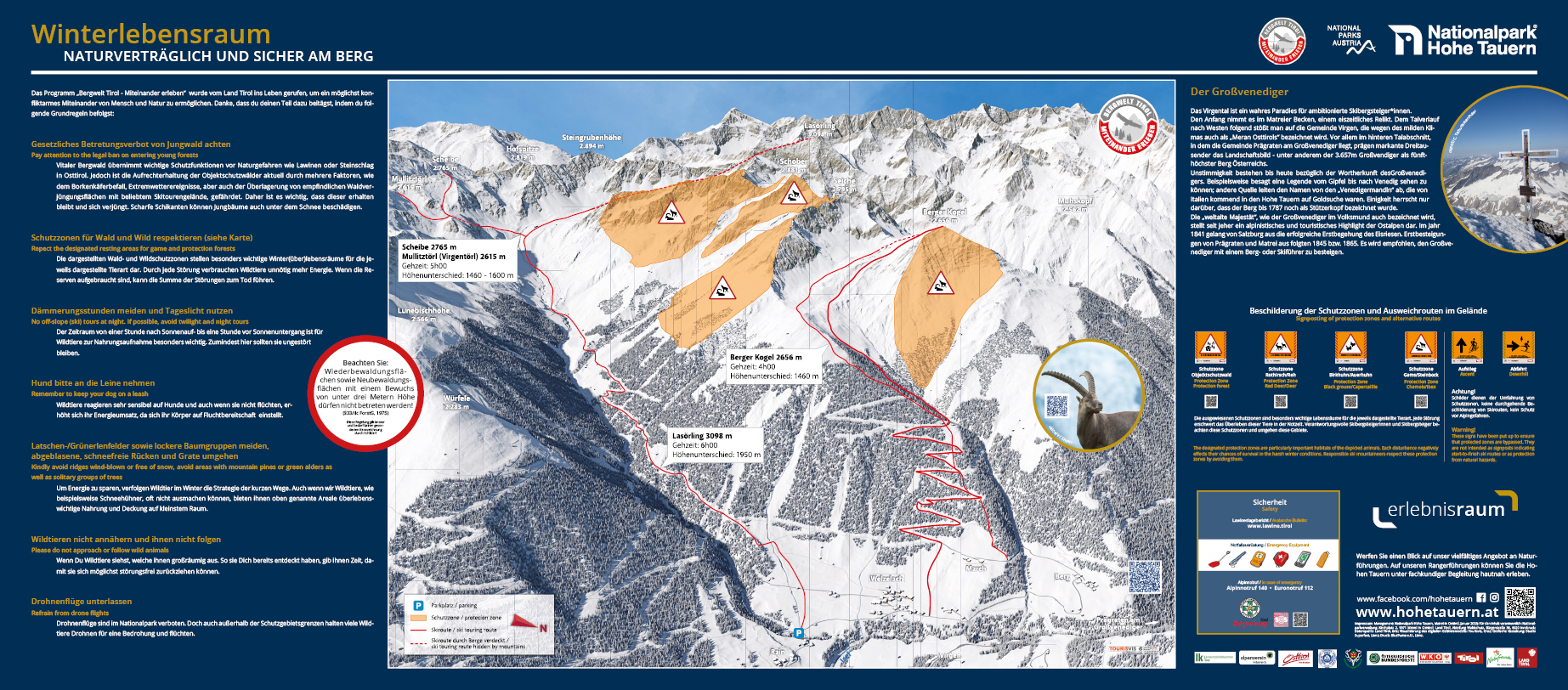 Panoramatafel Skitouren Bereich Berger Kogel, Schober und Lasörling. © Land Tirol