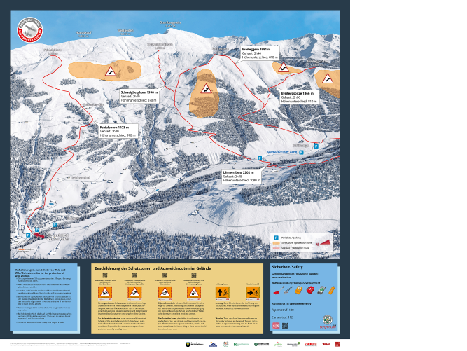 Panoramatafel Skitouren Bereich Feldalphorn bis Breiteggspitze © Land Tirol