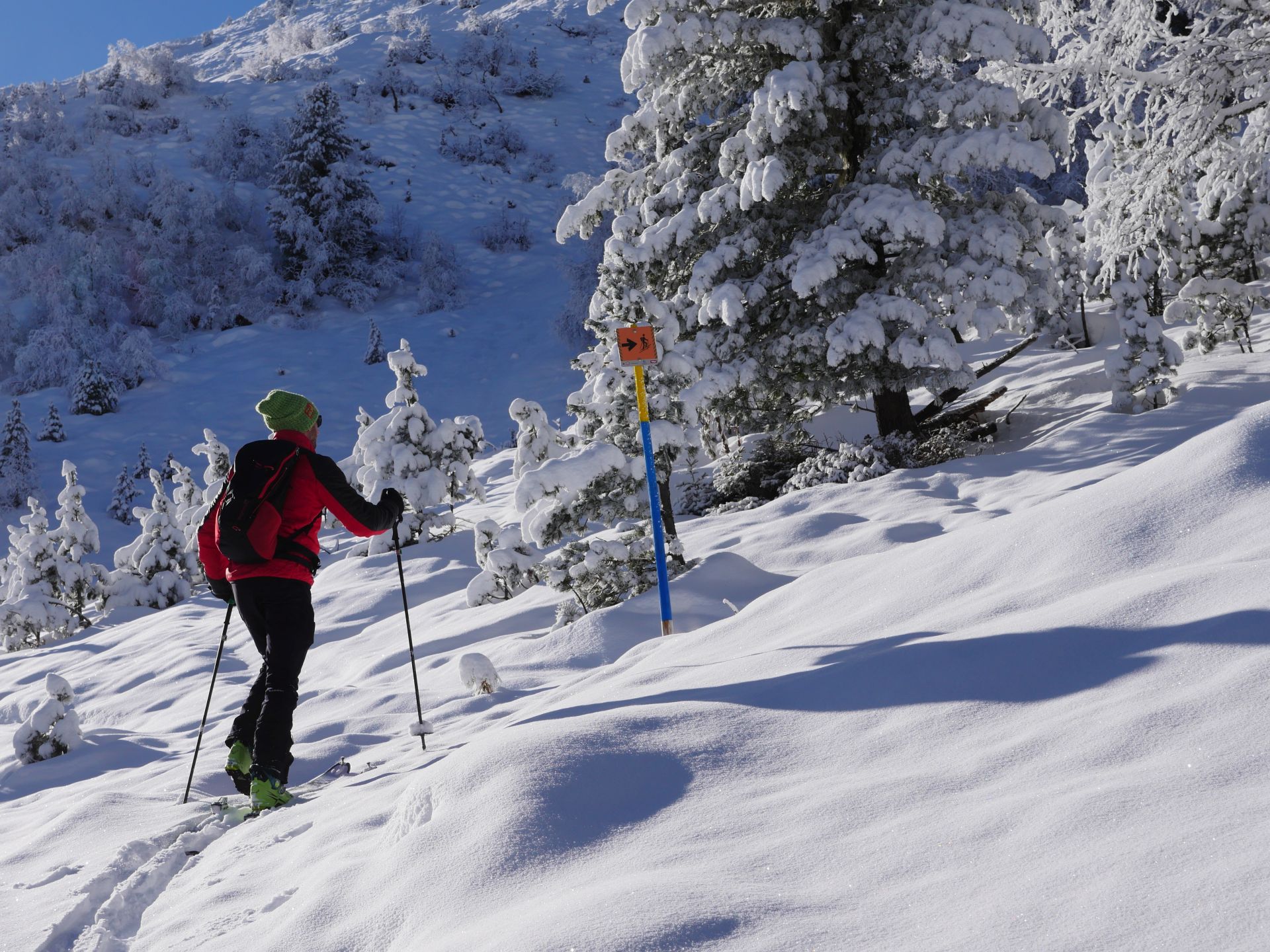 Skitourengeher bei Schitourenschneise zur Schöntalspitze 